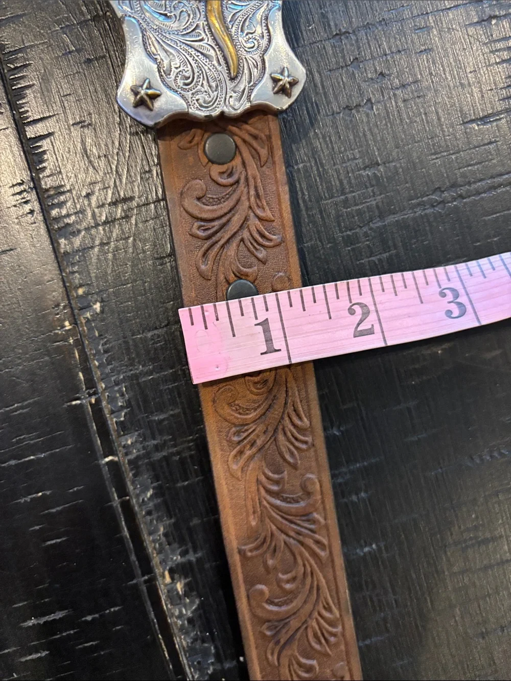 Tony Lama Genuine Leather with Steer Buckle Brown Tooled Belt USA Western 22”